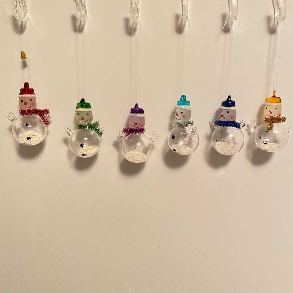 Vintage Blown Glass Snowmen Christmas Tree Ornaments Set of 6